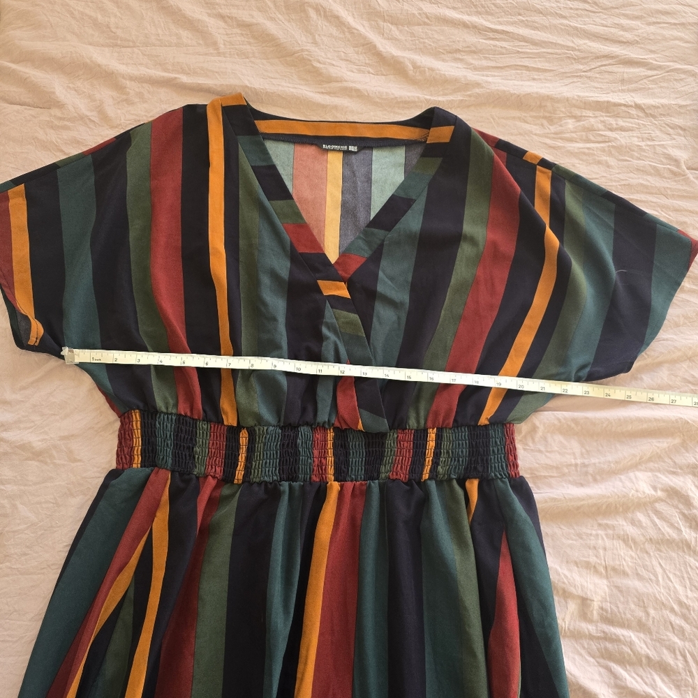 BloomChic Striped Maxi Dress Short Sleeve Pockets Size 18 Boho Western Career - Picture 6 of 10